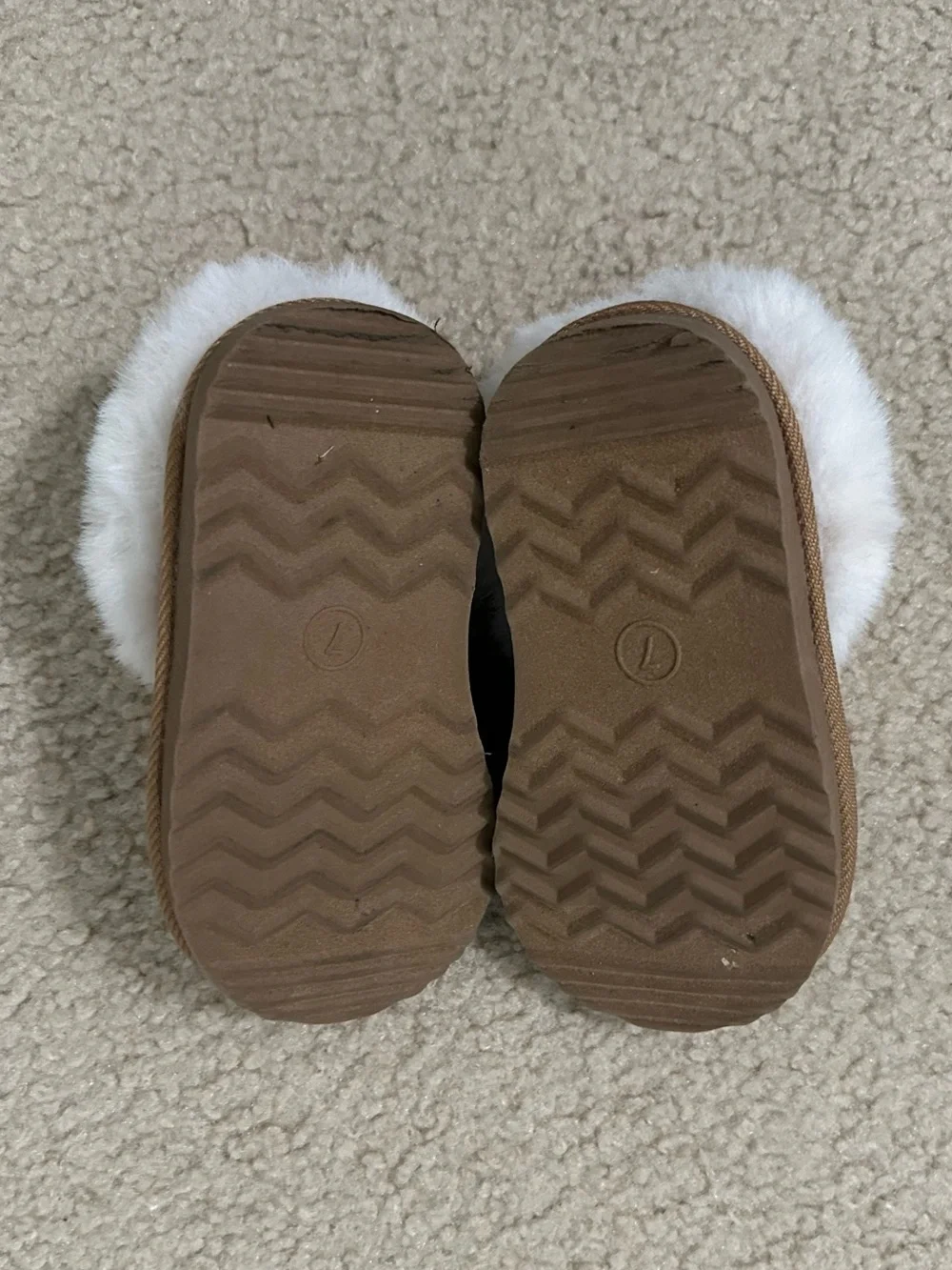 Toddler Cozy Faux Fur Lined Slipper Mules in Brown and Cream